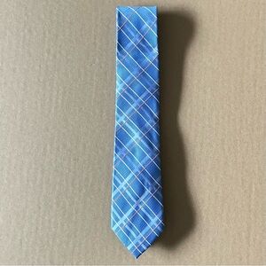 Michael Kors Men’s Silk Tie Blue Check Plaid Necktie Designer 100% Silk